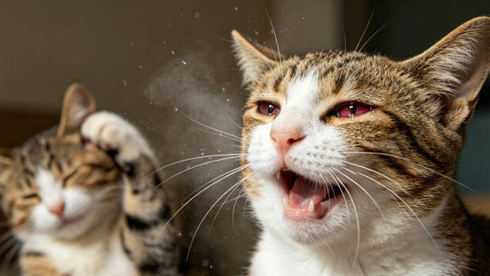 Cat scratching face showing signs of allergies